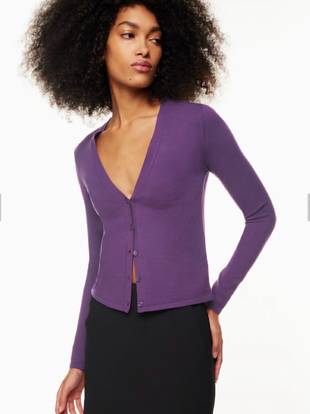 Babaton XXS Dewberry Purple V-neck Cardigan Slim-fit Soft Knit Luxury Minimalist